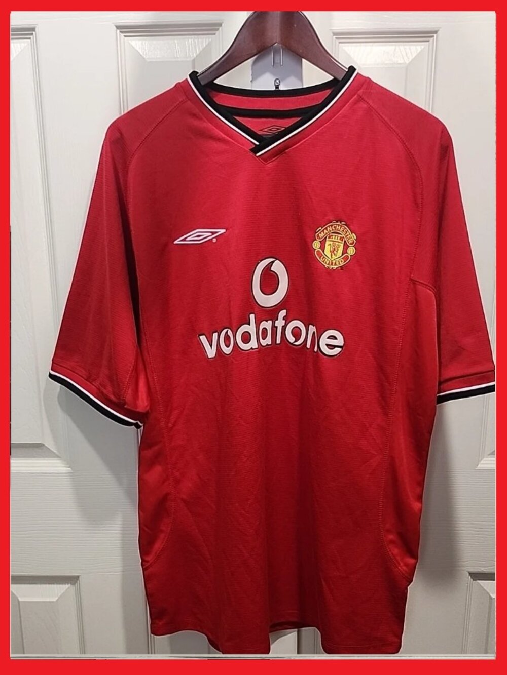 2000-2002 Umbro Red Manchester United Vodafone Football Jersey Men's Large